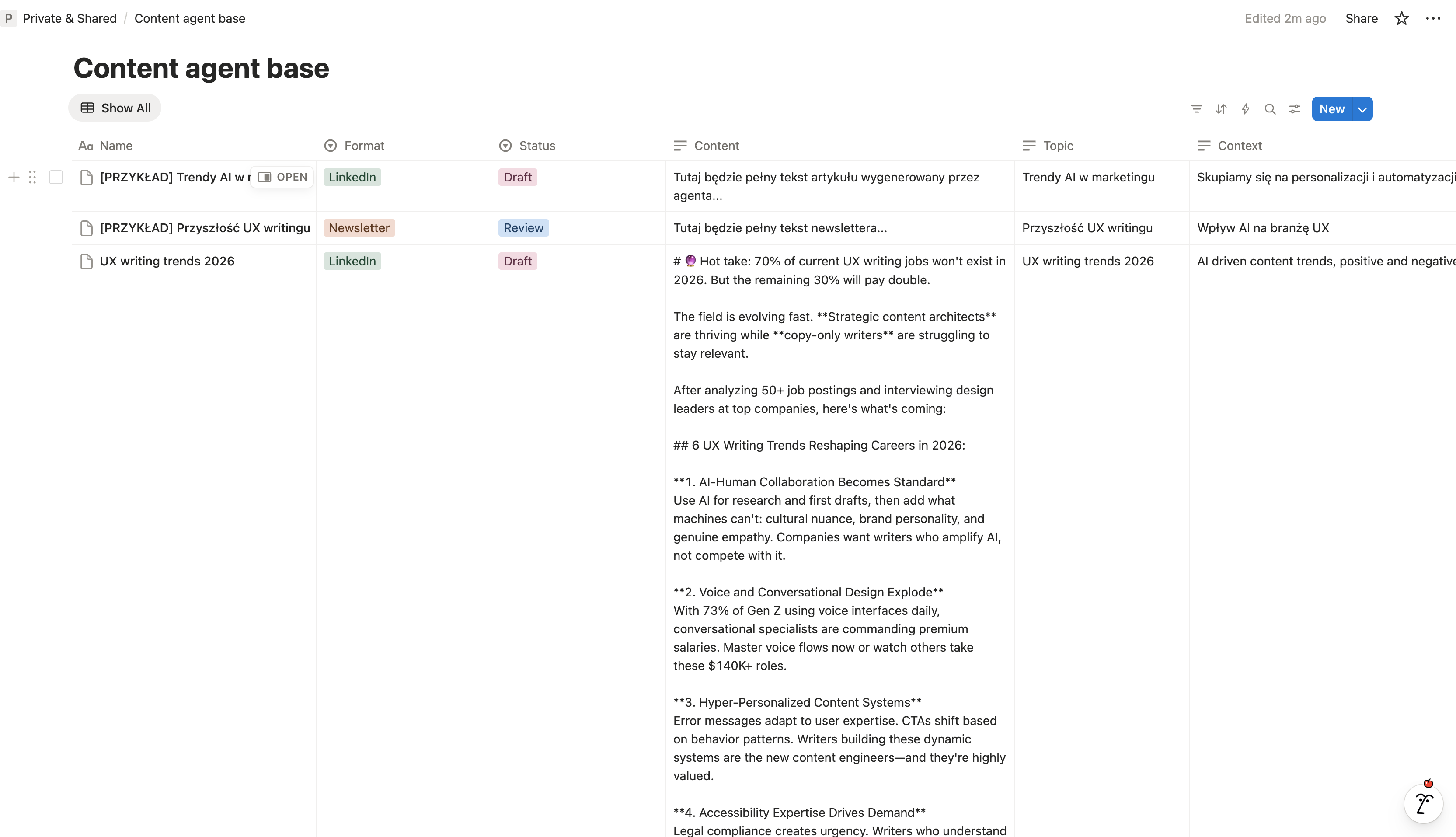 Notion database output